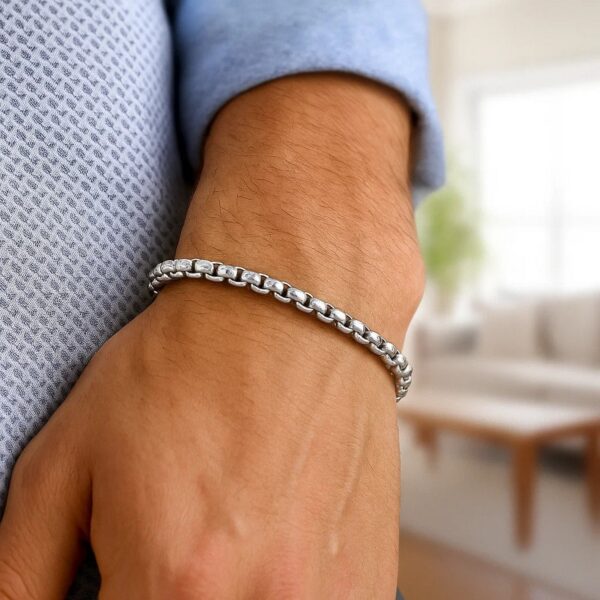 Sterling Silver Rhodium Plated Round Box Bracelet (5.20 mm) - alternate view 3