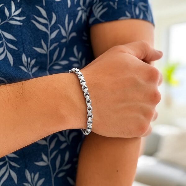 Sterling Silver Rhodium Plated Round Box Bracelet (5.20 mm) - alternate view 4