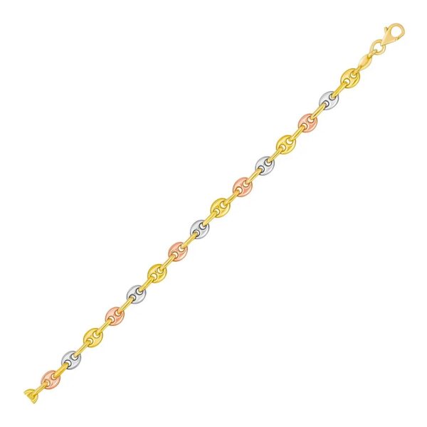 14k Tri Color Gold Mariner Link Bracelet (4.90 mm) - Tri-Color Gold