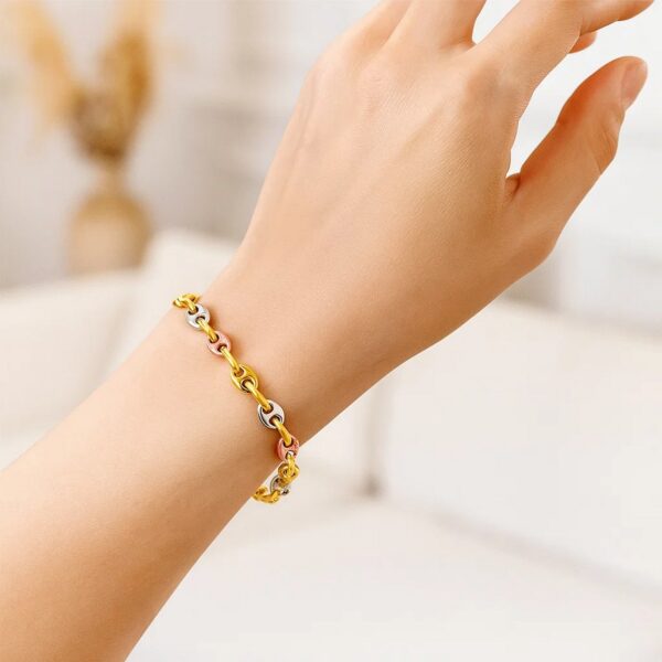 14k Tri Color Gold Mariner Link Bracelet (4.90 mm) - Tri-Color Gold - alternate view 2