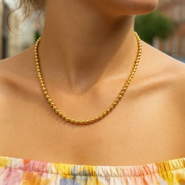 14k Yellow Gold Bead Chain Necklace(4mm) - alternate view 4