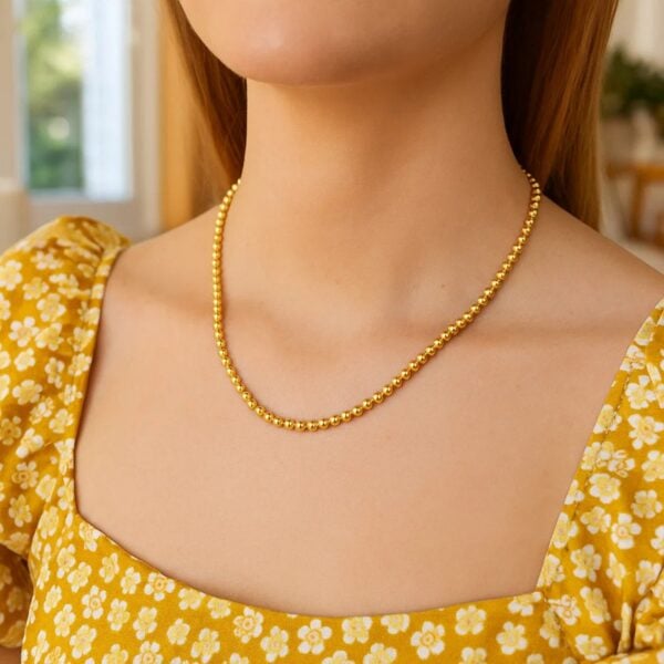 14k Yellow Gold Bead Chain Necklace(4mm) - alternate view 5
