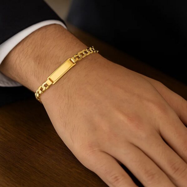 14k Yellow Gold Mens ID Cuban Chain Bracelet (8.00 mm) - alternate view 4