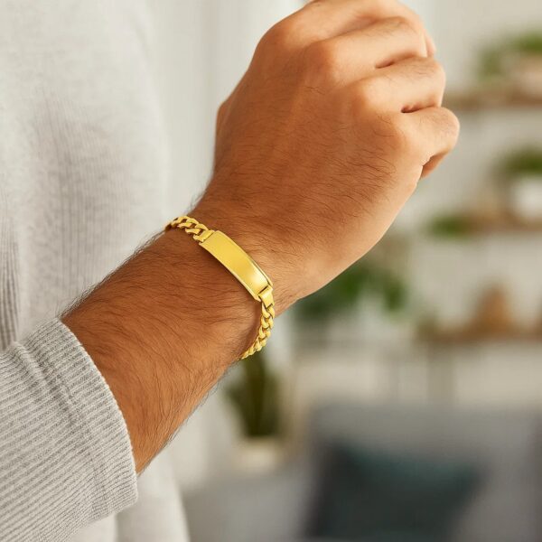 14k Yellow Gold Mens ID Cuban Chain Bracelet (8.00 mm) - alternate view 5