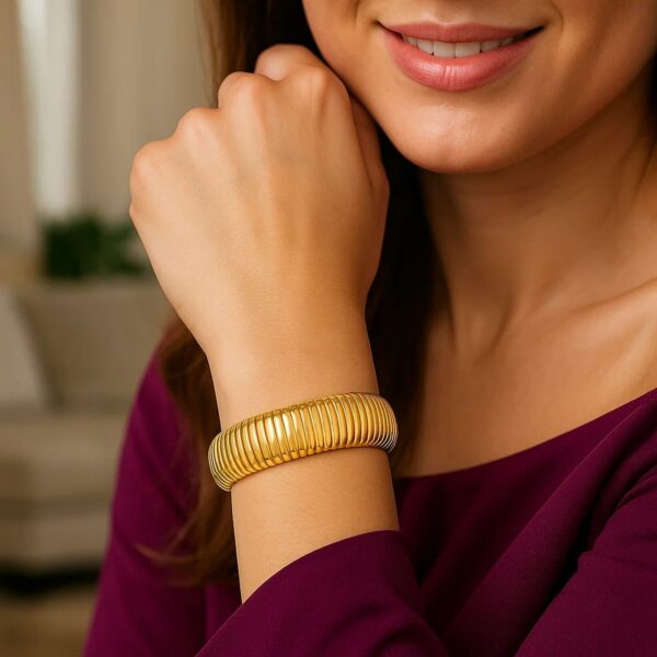 Sterling Silver Yellow Gold Plated Extra Thick Tubogas Bracelet (18.00 mm) - alternate view 5