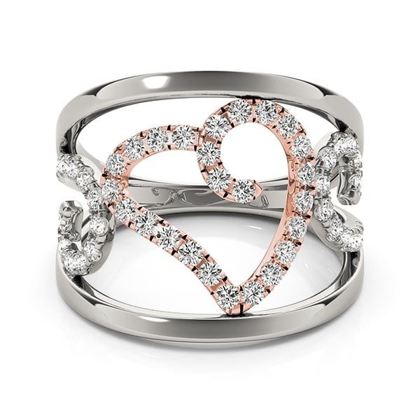 Heart Motif Filigree Style Diamond Ring in 14k White And Rose Gold (1/4 cttw) - White &amp; Rose Gold - alternate view 2