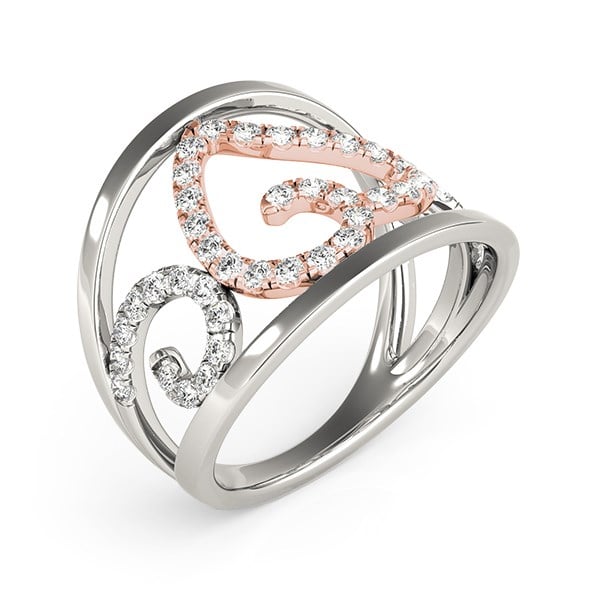 Heart Motif Filigree Style Diamond Ring in 14k White And Rose Gold (1/4 cttw) - White &amp; Rose Gold - alternate view 3