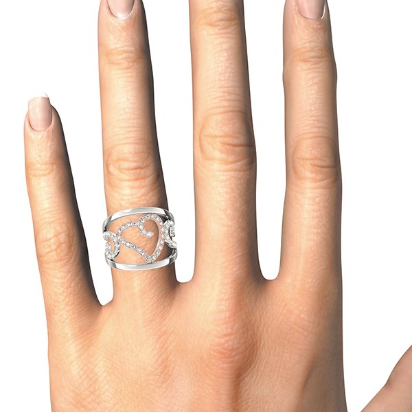 Heart Motif Filigree Style Diamond Ring in 14k White And Rose Gold (1/4 cttw) - White &amp; Rose Gold - alternate view 4
