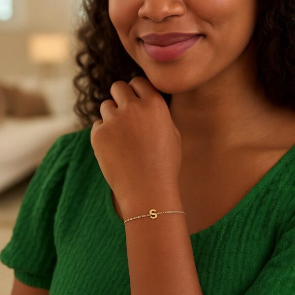 14K Yellow Gold Mini Initial S Bracelet - alternate view 4