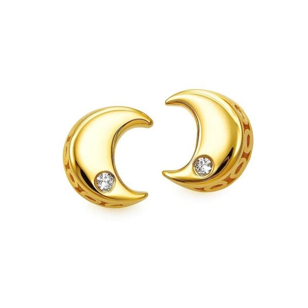 14k Yellow Gold Polished Moon Earrings with Diamonds - J