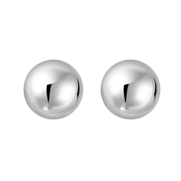 Sterling Silver Rhodium Plated Puffed Button Omega Earrings - alternate view 2