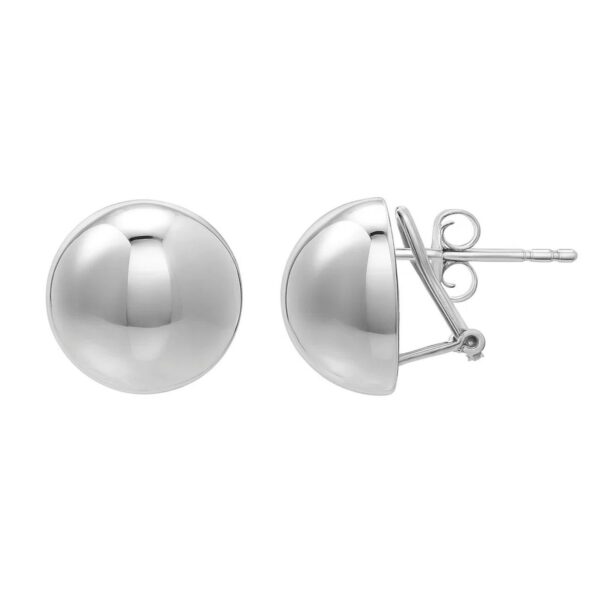 Sterling Silver Rhodium Plated Puffed Button Omega Earrings - alternate view 3
