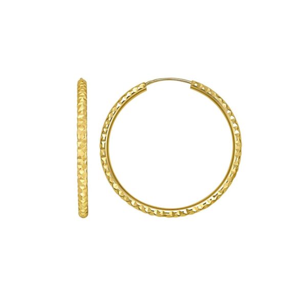 14K Yellow Gold Faceted Round Hoop Earrings - alternate view 2