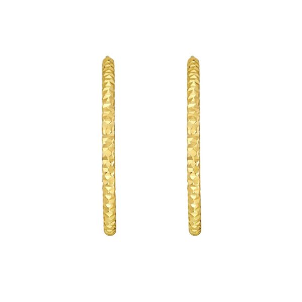 14K Yellow Gold Faceted Round Hoop Earrings - alternate view 3