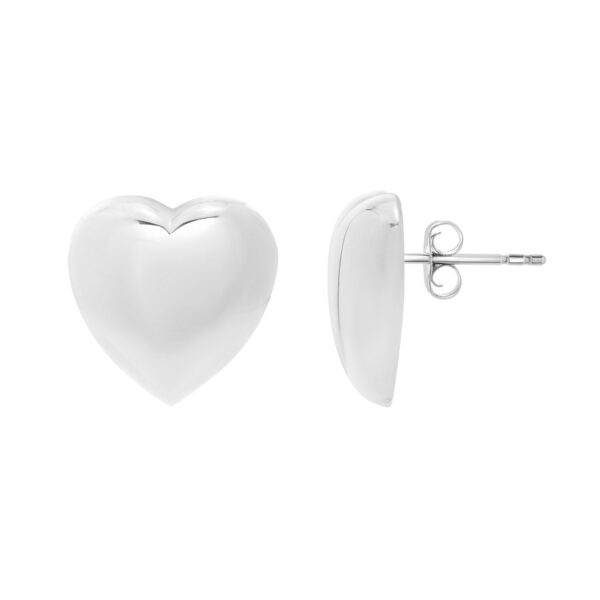 Sterling Silver Rhodium Plated Puffed Large Heart Stud Earrings - alternate view 3