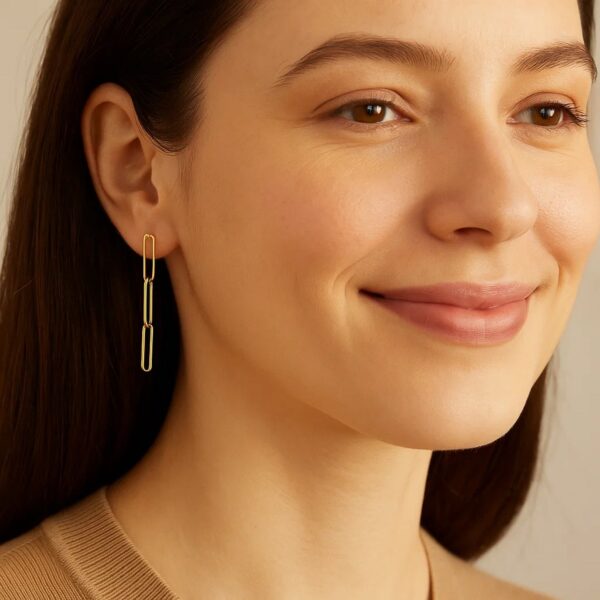 14k Yellow Gold Paperclip Chain Dangle Earrings - alternate view 3