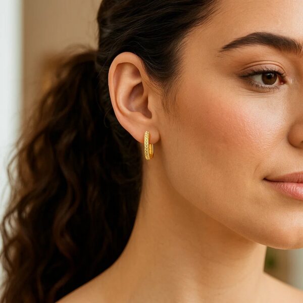 14K Yellow Gold Diamond Cut Fancy Huggie Earrings - alternate view 3