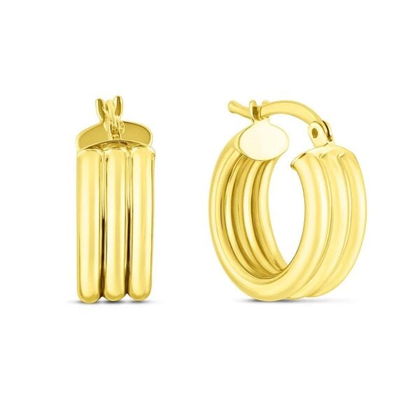 14K Yellow Gold Small Triple Row Round Hoop Earrings (10.00 mm)