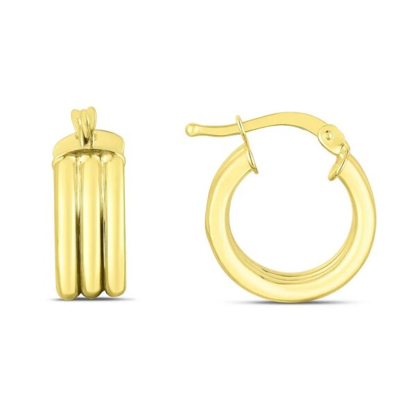 14K Yellow Gold Small Triple Row Round Hoop Earrings (10.00 mm) - alternate view 2