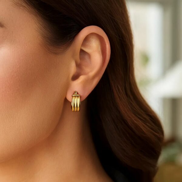 14K Yellow Gold Small Triple Row Round Hoop Earrings (10.00 mm) - alternate view 4
