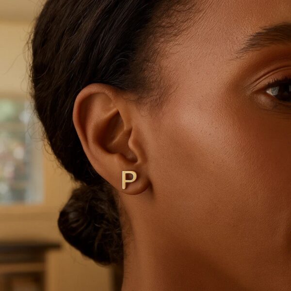 14K Yellow Gold Yours Truly Initial P Stud Earrings - alternate view 2