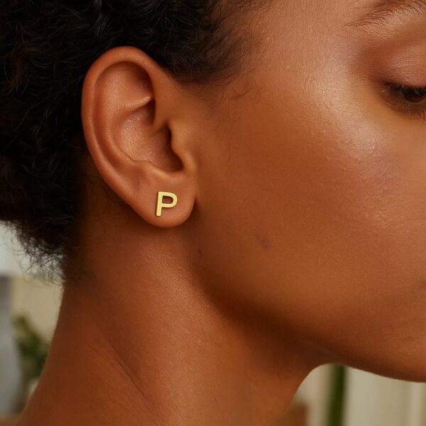 14K Yellow Gold Yours Truly Initial P Stud Earrings - alternate view 3