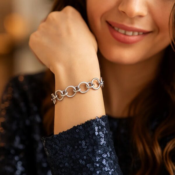 Sterling Silver Rhodium Plated Round Link Bracelet - alternate view 5