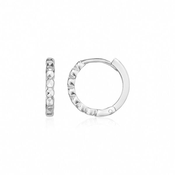 14k White Gold Petite Textured Round Hoop Earrings