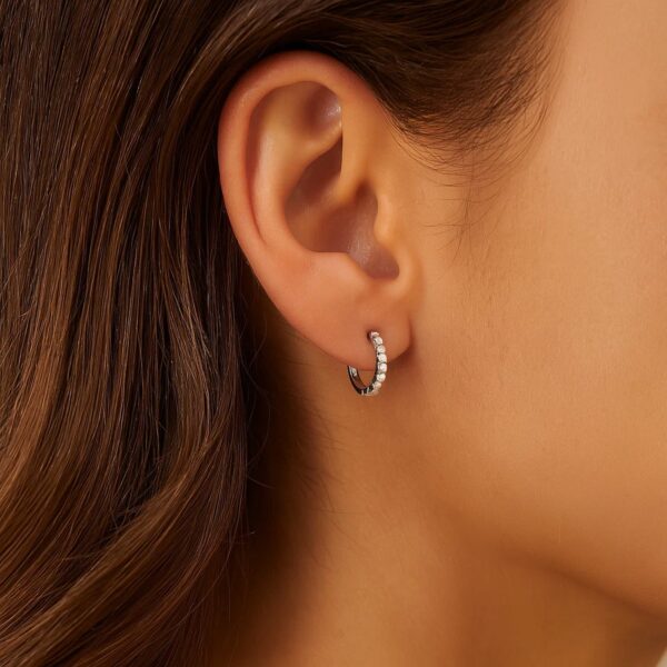14k White Gold Petite Textured Round Hoop Earrings - alternate view 2