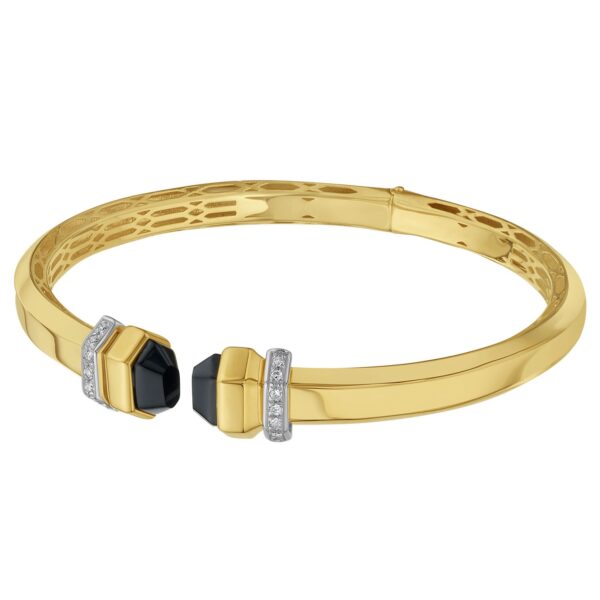 14K Yellow Gold Black Pyramid Art Deco Open Cuff Bangle (6.00 mm) - alternate view 2