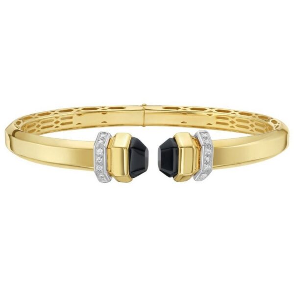 14K Yellow Gold Black Pyramid Art Deco Open Cuff Bangle (6.00 mm) - alternate view 3