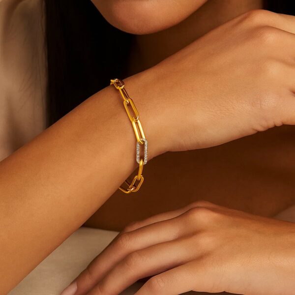 14k Yellow Gold Paperclip Chain Bracelet with Diamond Link (6.00 mm) - alternate view 2