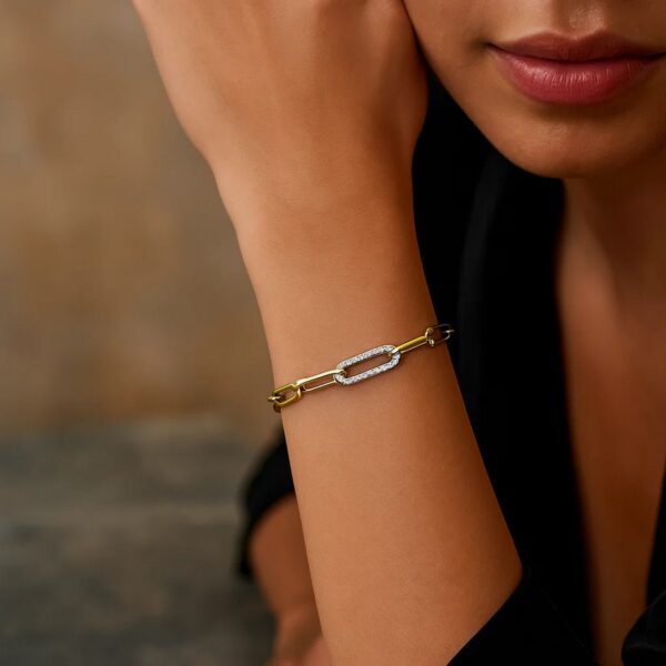 14k Yellow Gold Paperclip Chain Bracelet with Diamond Link (6.00 mm) - alternate view 3