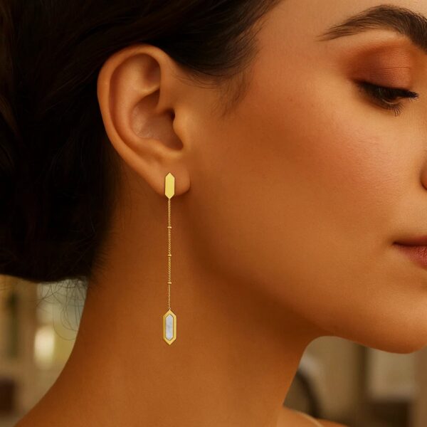 14K Yellow Gold Hexagon Mother of Pearl Drop Earrings - alternate view 3