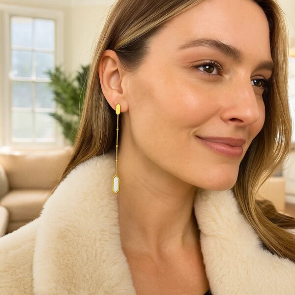 14K Yellow Gold Hexagon Mother of Pearl Drop Earrings - alternate view 4