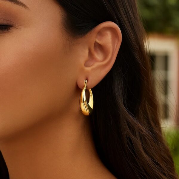 14k Yellow Gold Polished Puffed Hoop Earrings - alternate view 3