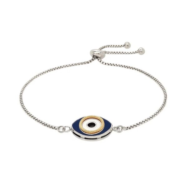 Sterling Silver Adjustable Two Toned Enameled Evil Eye Friendship Bracelet - alternate view 2