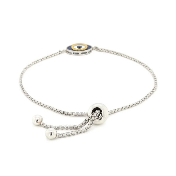 Sterling Silver Adjustable Two Toned Enameled Evil Eye Friendship Bracelet - alternate view 3