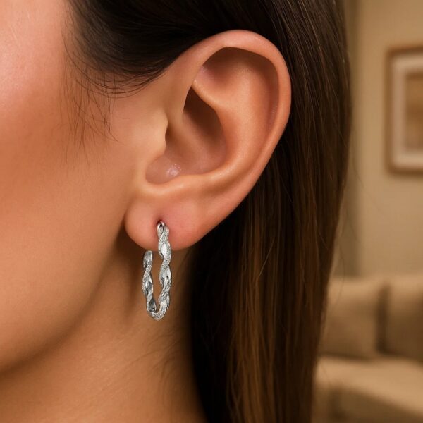 Sterling Silver Round Twisted Hoop Earrings(3x20mm) - alternate view 2