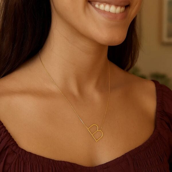14K Yellow Gold Yours Truly Large Initial B Necklace - alternate view 3