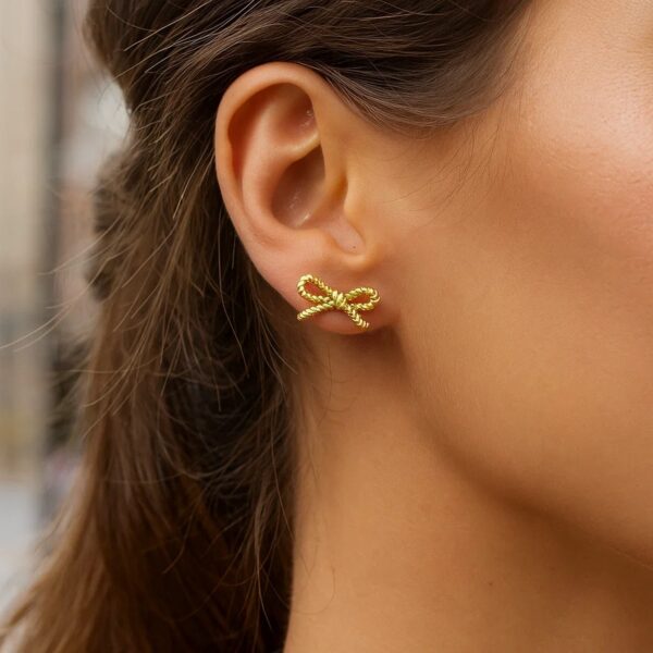 14K Yellow Gold Twisted Rope Large Bow Earrings - alternate view 2