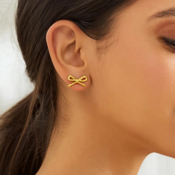 14K Yellow Gold Twisted Rope Large Bow Earrings - alternate view 3