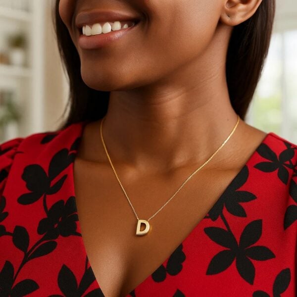14K Yellow Gold Yours Truly Block Letter Initial D Necklace - alternate view 4