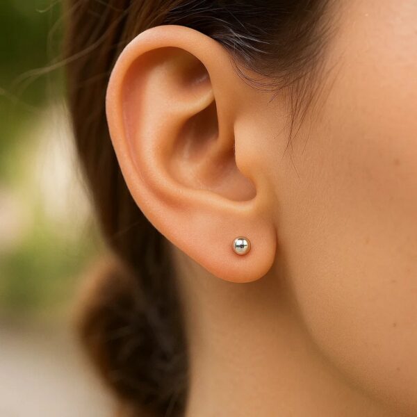 14k White Gold Spherical Stud Earrings (3mm) - alternate view 4