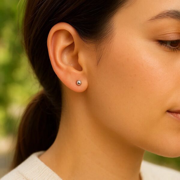14k White Gold Spherical Stud Earrings (3mm) - alternate view 5