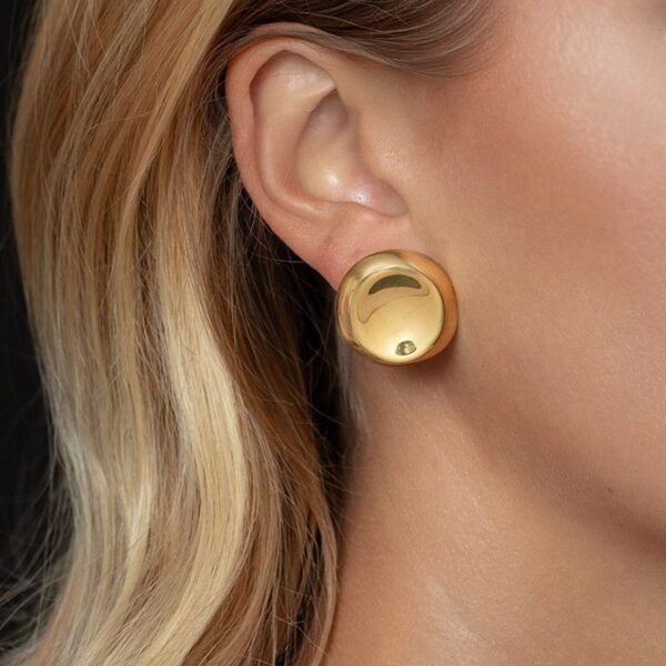 14K Yellow Gold Polished Button Stud Earrings - alternate view 4