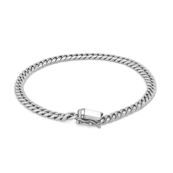 14k White Gold Classic Miami Cuban Solid Bracelet (5.00 mm) - alternate view 3