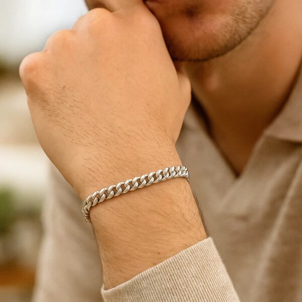 14k White Gold Classic Miami Cuban Solid Bracelet (5.00 mm) - alternate view 4