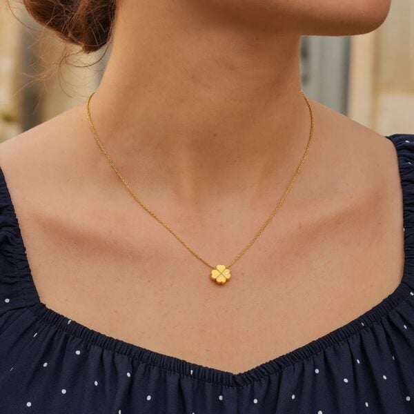14k Yellow Gold Polished Four Leaf Clover Necklace with Diamond - alternate view 2