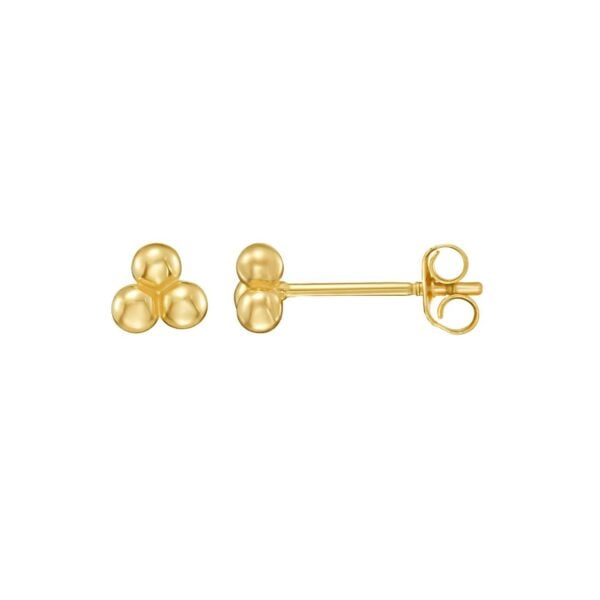 14K Yellow Gold Triple Bead Post Earrings (4.30 mm)